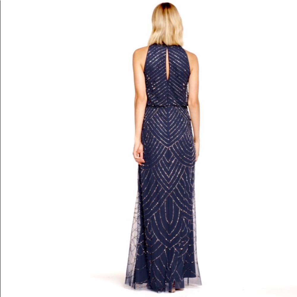 Adrienne Papell Art Deco Navy Dress - Picture 8 of 11